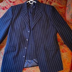 Black Three Piece Suit with white pinstripes.